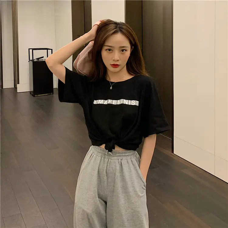 2025 Summer Women's Loose Cropped T-Shirt with Design
