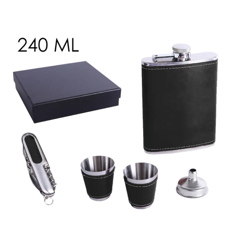 Flaches Glas + 2 Gläser + Messer schwarz