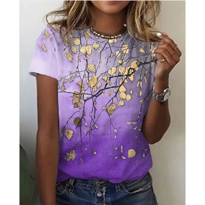 3D Floral Print Women's Short Sleeve T-Shirt