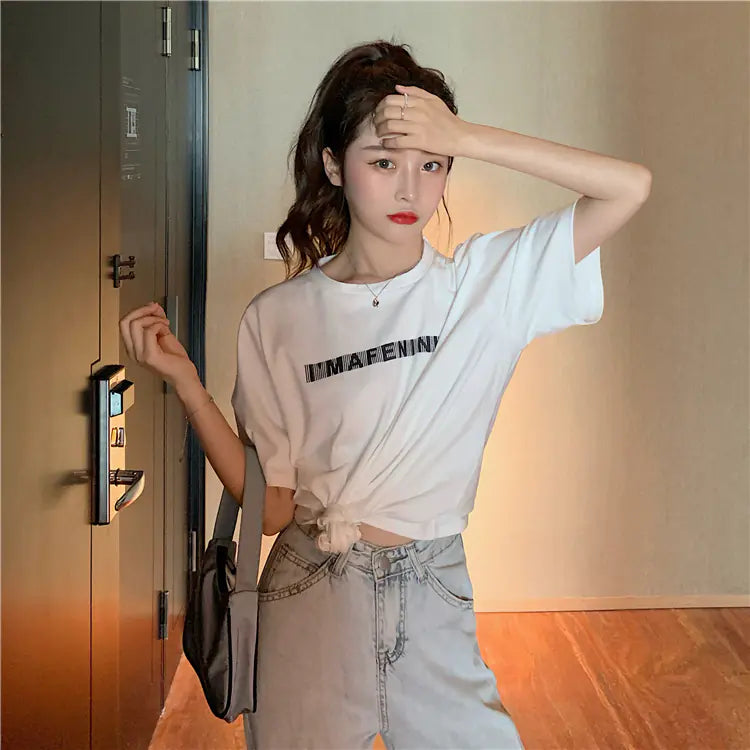 2025 Summer Women's Loose Cropped T-Shirt with Design