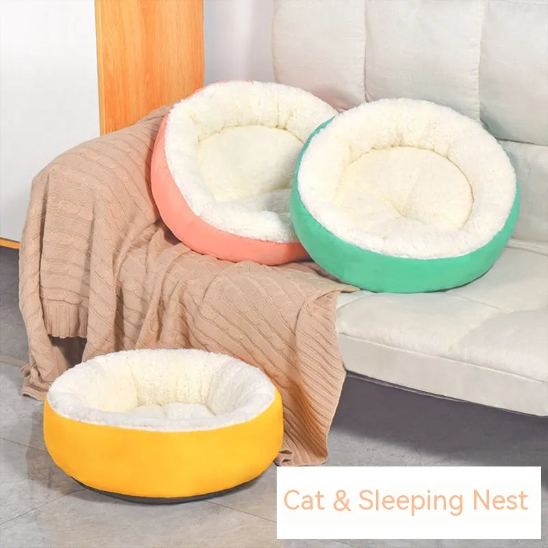 Comfortable round lambswool warm pet bed