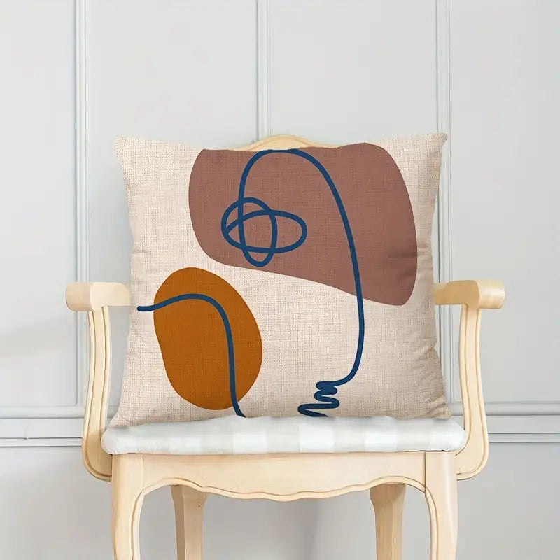 4pcs Color Block Linen Throw Pillow Covers, 17.7in