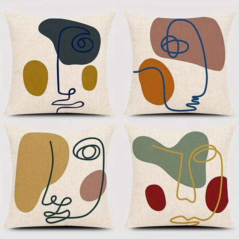 4pcs Color Block Linen Throw Pillow Covers, 17.7in