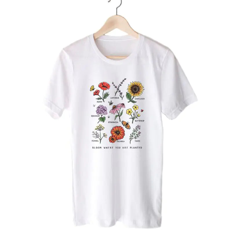 Women's Short Sleeve T-Shirt with Sunflower Print