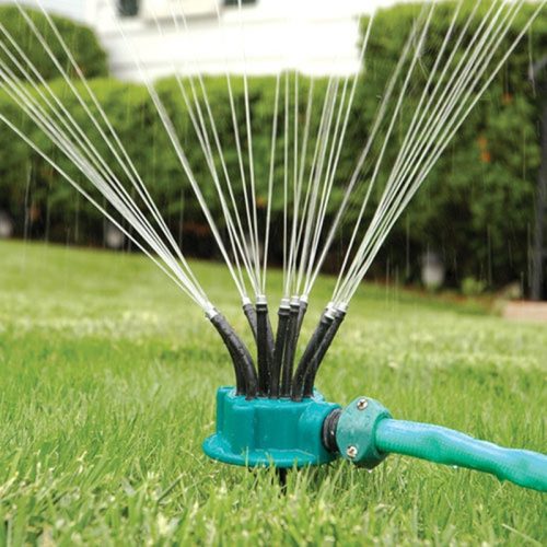 360-degree irrigation system with adjustable sprinklers, economical water use 