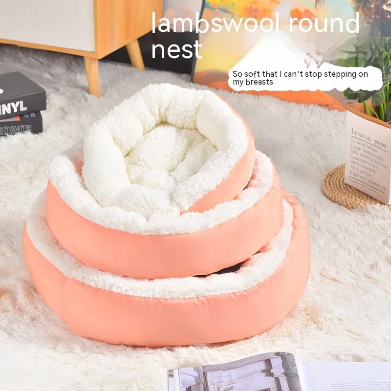 Comfortable round lambswool warm pet bed