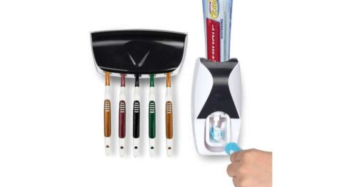 Toothpaste dispenser with toothbrush holder 