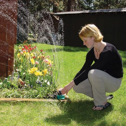 360-degree irrigation system with adjustable sprinklers, economical water use 