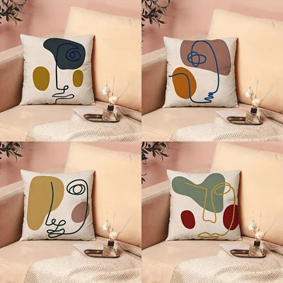 4pcs Color Block Linen Throw Pillow Covers, 17.7in