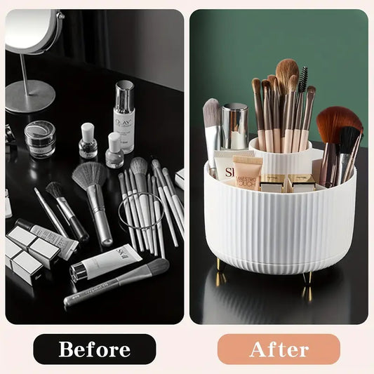 Makeup and brush storage can be rotated 360°