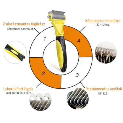 Kétoldalas kisállat szőreltávolító kefe kutyák és macskák számára, hatékony szőrhullás csökkentésére